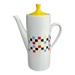 Fred Roberts Coffee Tea Pot‎ MCM Colorful Checked San Francisco Porcelain 1970s